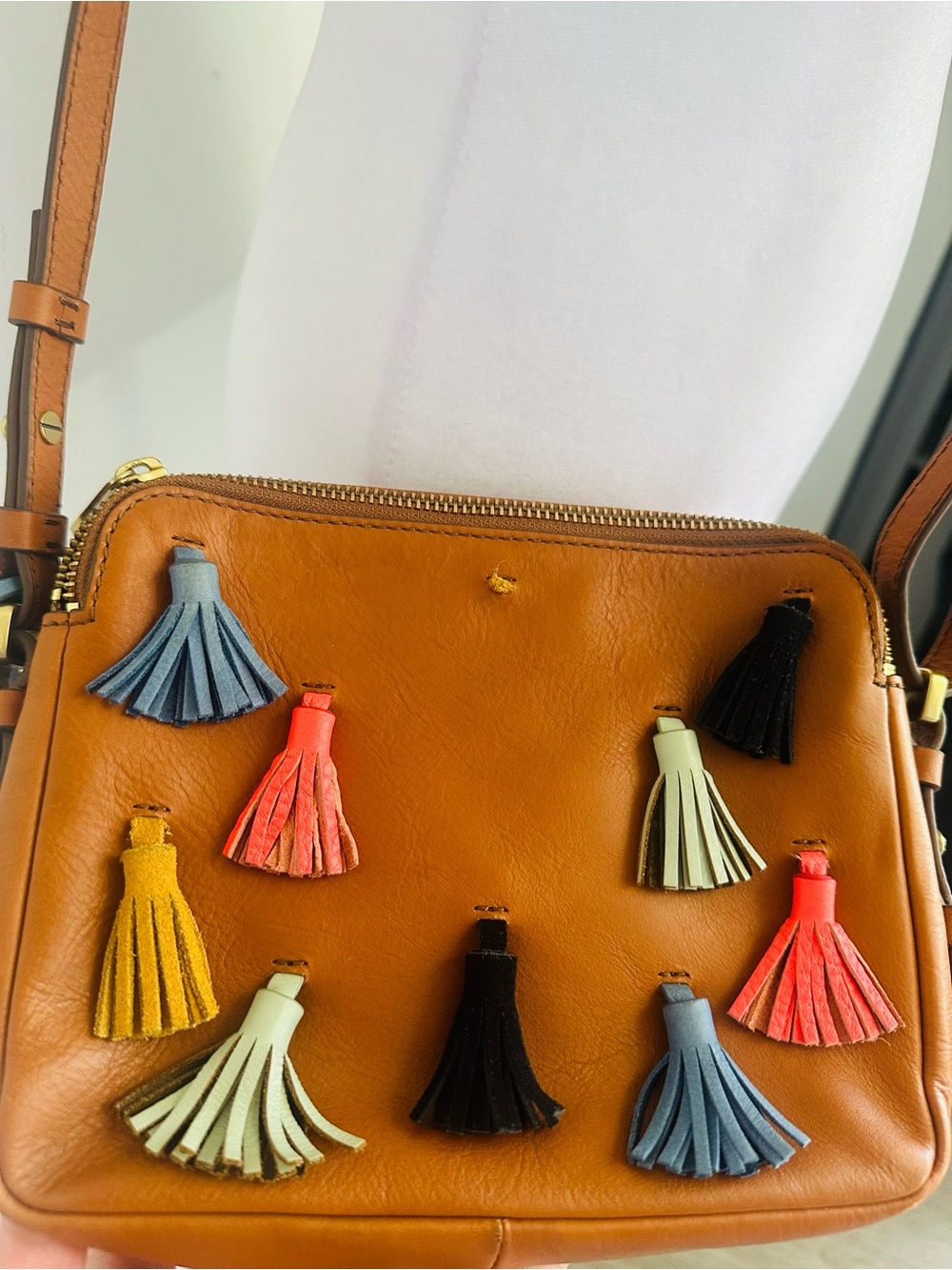 Fossil Piper Toaster Leather Tassel Crossbody Bag - Cognac Multi